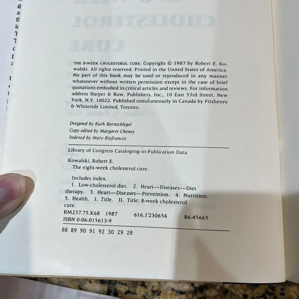 8 Week Cholesterol Cure by Kowalski 1987 Healthy Diet Hardcover Cookbook